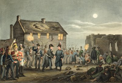 Wellington and Blucher Meeting by Accident at the Close of the Battle of Waterloo, Engraved by Matthew Dubourg from 